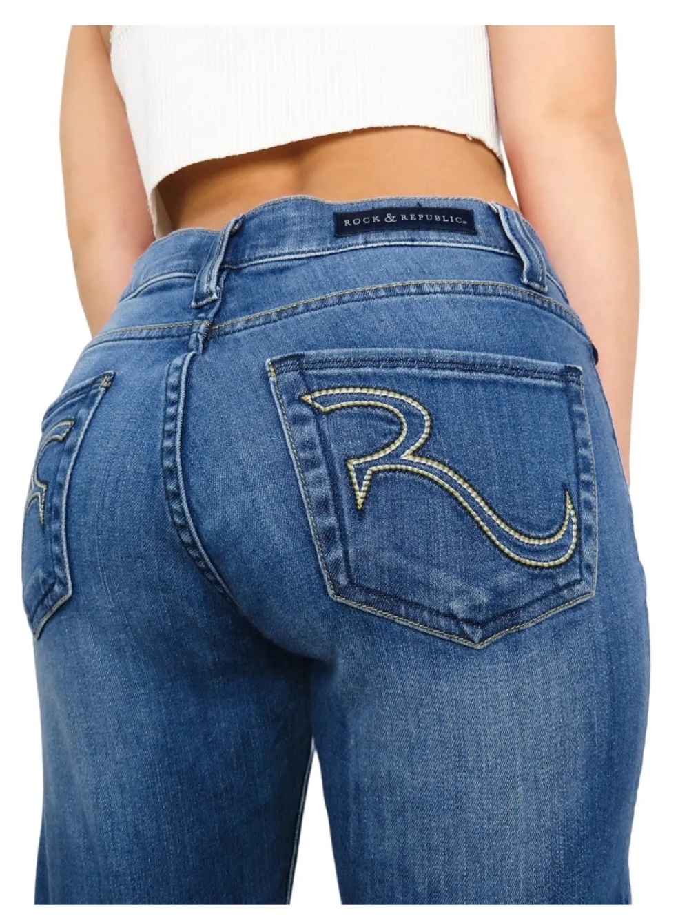 Rock & Republic Y2K Vintage Low Rise Straight Jeans Embroidered Pockets